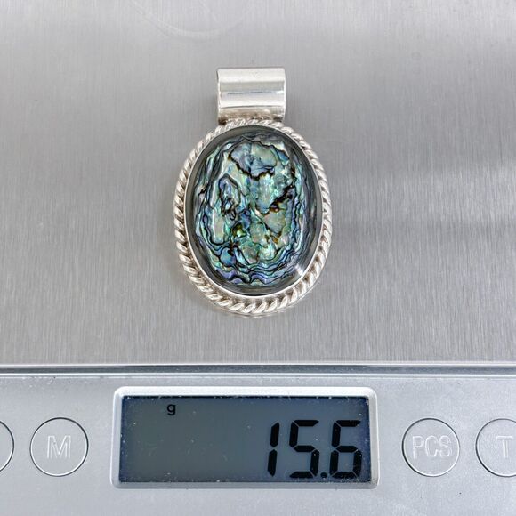 Vintage Sterling Silver 925 Oval Abalone Pendant - Picture 8 of 8